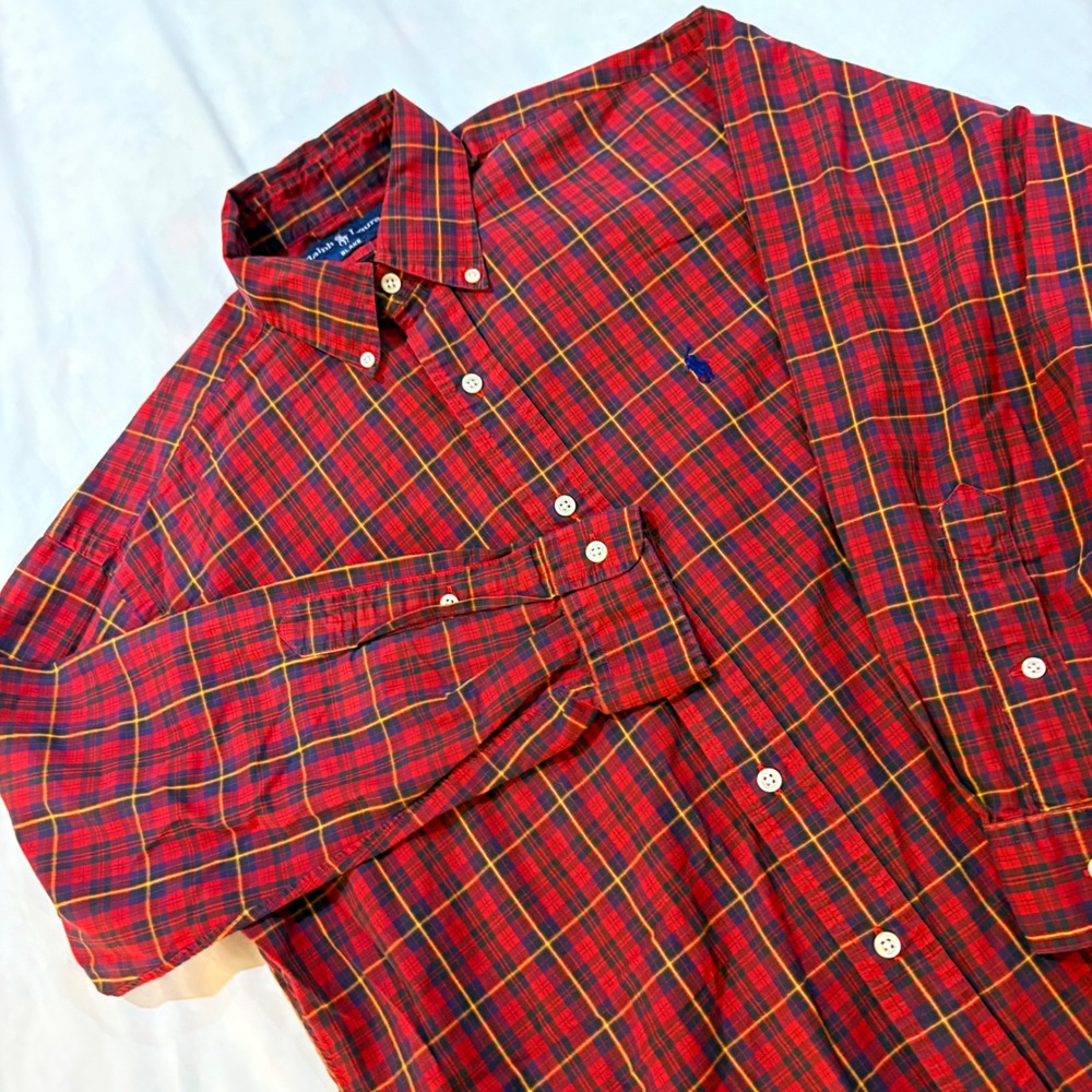 Ralph Lauren Blake Mens Medium Red Tartan Plaid Button Down Shirt Long Sleeve
